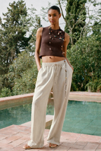 Linen Blend Drawstring Pants