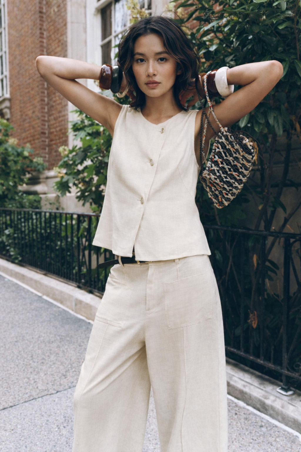 Straight Fit Linen Blend Trousers