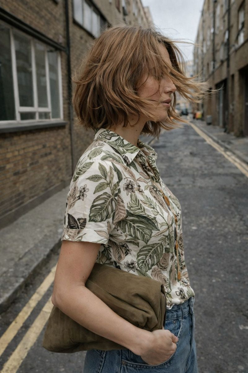 Botanical Print Crop Shirt