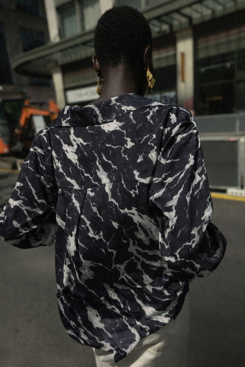 Marble Print Jacquard Satin Shirt