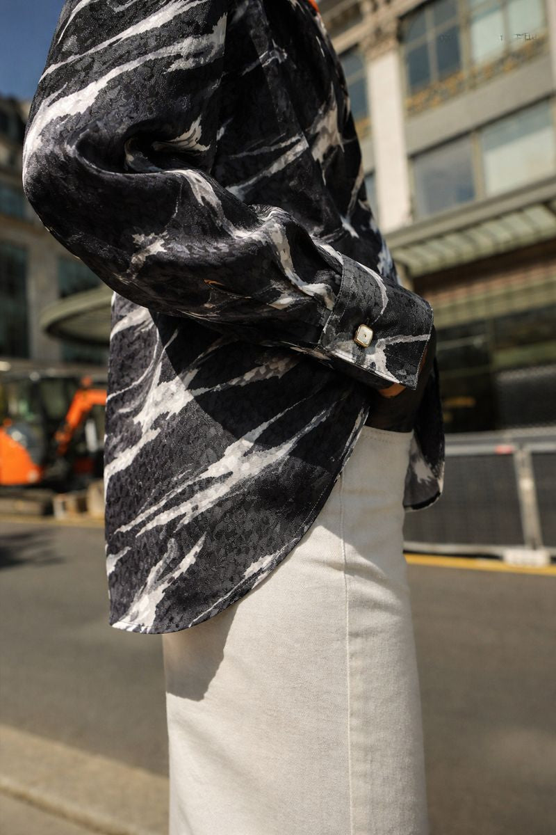 Marble Print Jacquard Satin Shirt