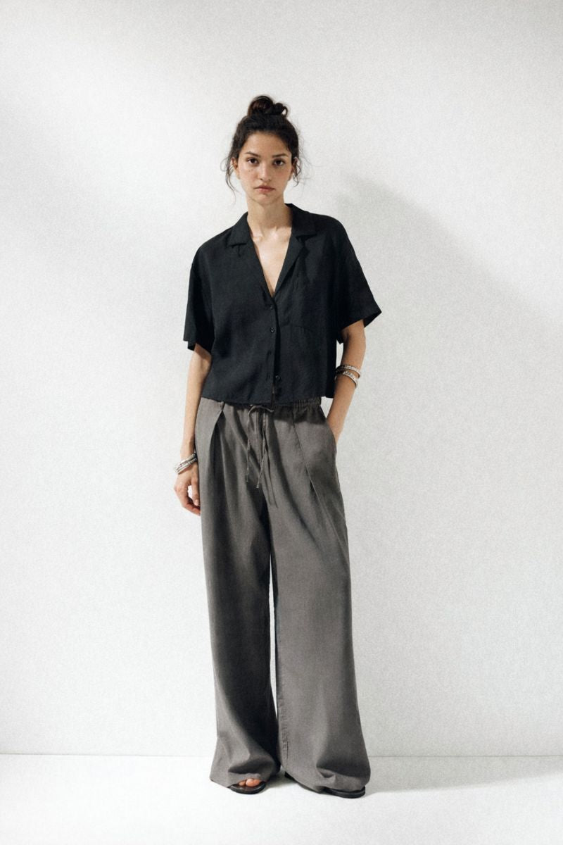 Flowing Cropped Viscose Shirt