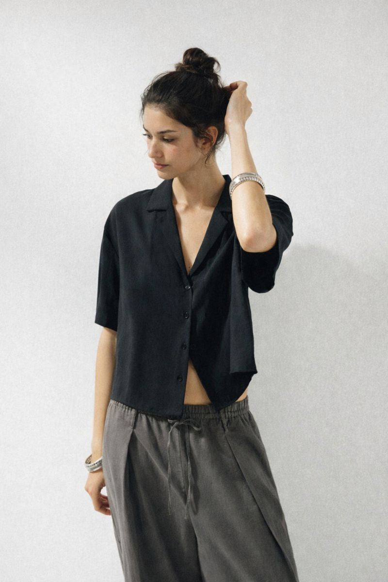 Flowing Cropped Viscose Shirt