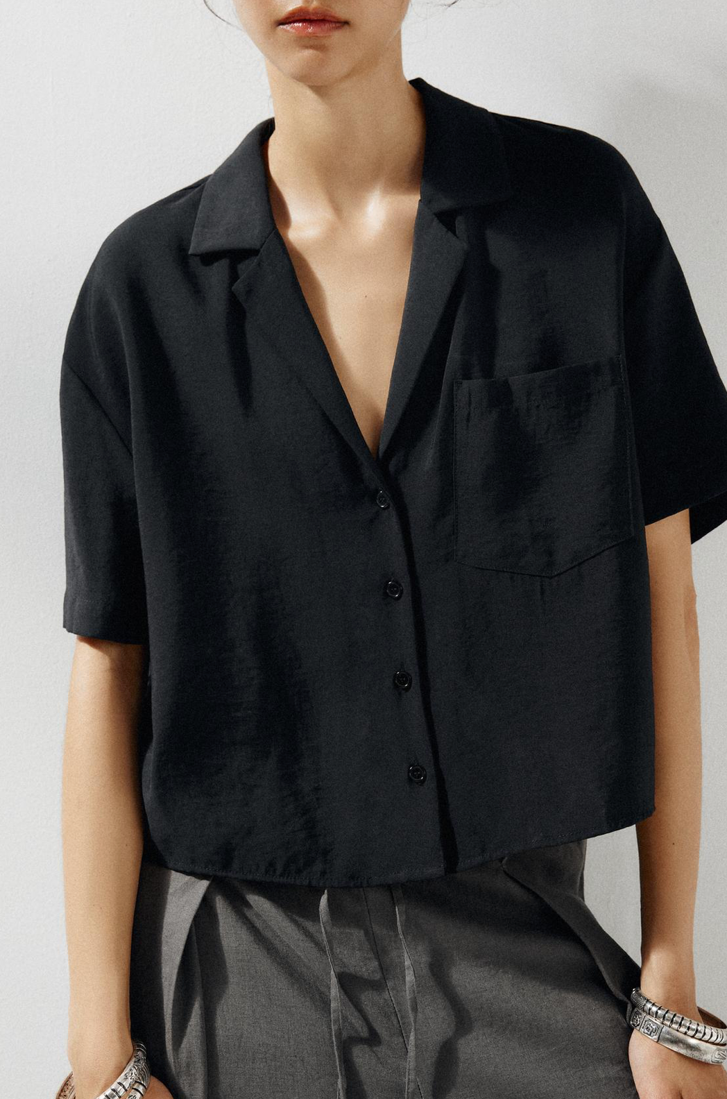 Flowing Cropped Viscose Shirt